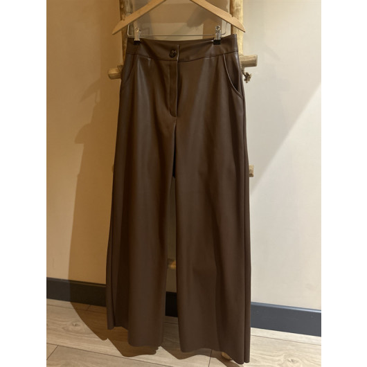 Wide Leg Leather Trousers Bitter Brown