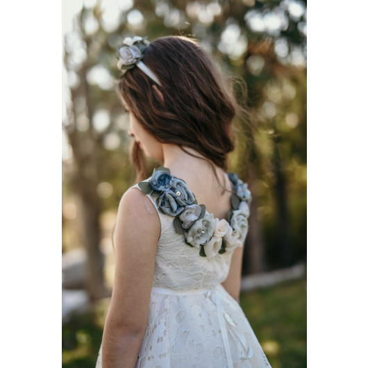 Floral Detail All Lace Dress With Embroidered Belt Back