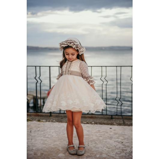 Special Design Dress, Lace Detailed Dress, Crown Accessory Girl's Evening Dress