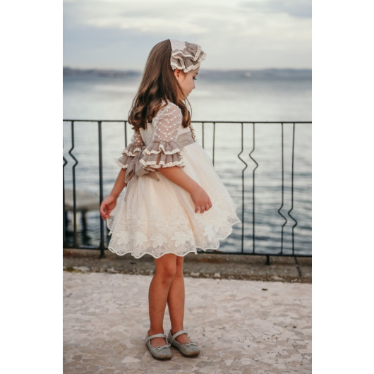 Special Design Dress, Lace Detailed Dress, Crown Accessory Girl's Evening Dress