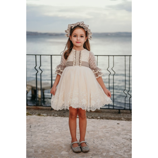 Special Design Dress, Lace Detailed Dress, Crown Accessory Girl's Evening Dress