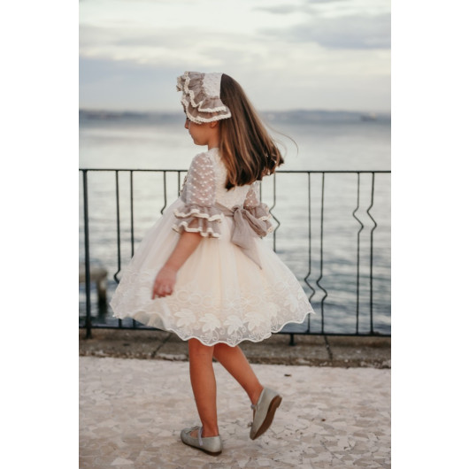 Special Design Dress, Lace Detailed Dress, Crown Accessory Girl's Evening Dress