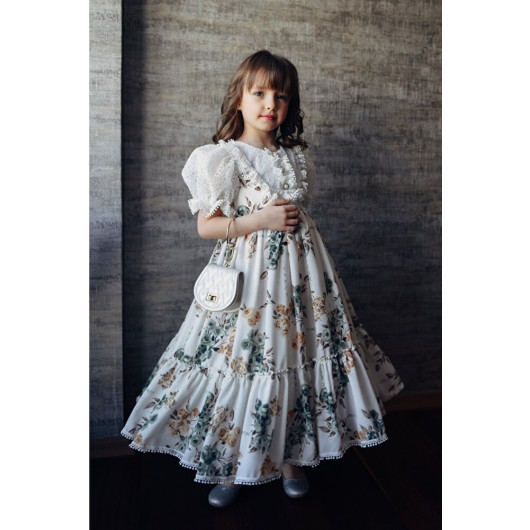 Special Design Girls' Evening Dress, Long Vintage Girls' Dress With Bag Accessories