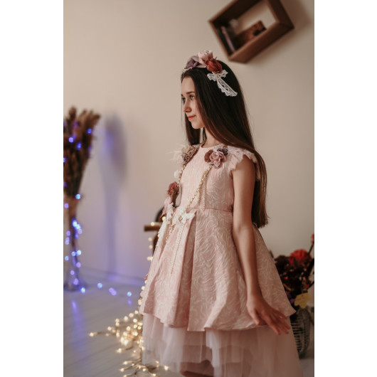 Special Design Girl's Dress, Long Back Long Girl's Evening Dress, Hair Accessory Dress