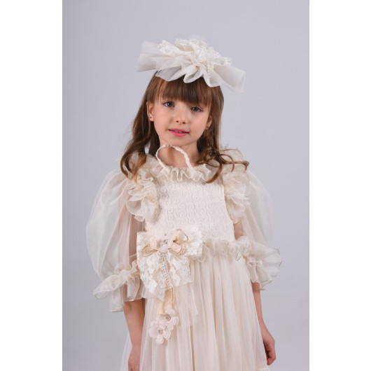 Special Design Girl Long Dress, Birthday Girl Child Dress, Crown, Lace Detailed Evening Dress