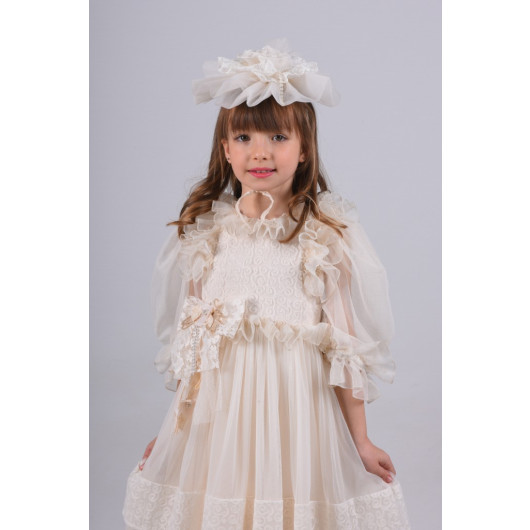 Special Design Girl Long Dress, Birthday Girl Child Dress, Crown, Lace Detailed Evening Dress