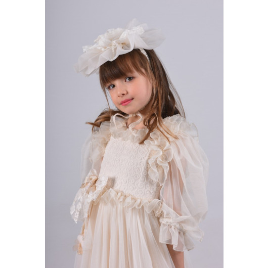 Special Design Girl Long Dress, Birthday Girl Child Dress, Crown, Lace Detailed Evening Dress