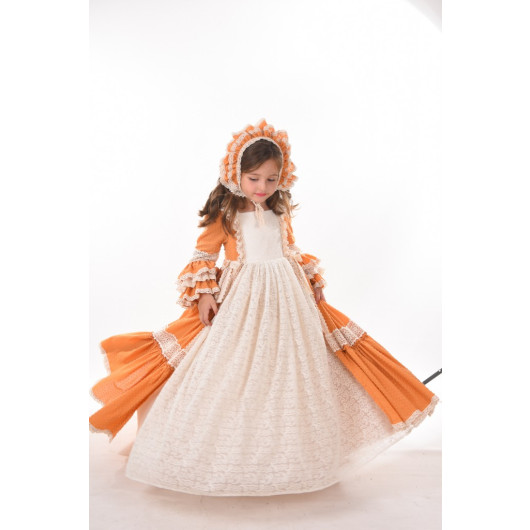 Special Design Vintage Girl's Dress, Girl's Evening Dress With Hair Accessory, Long Child's Dress