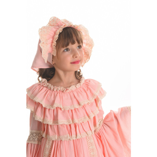 Special Design Vintage Girls` Dress, Girls` Evening Dress With Hair Accessory, Long Girls` Dress