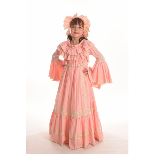 Special Design Vintage Girls` Dress, Girls` Evening Dress With Hair Accessory, Long Girls` Dress