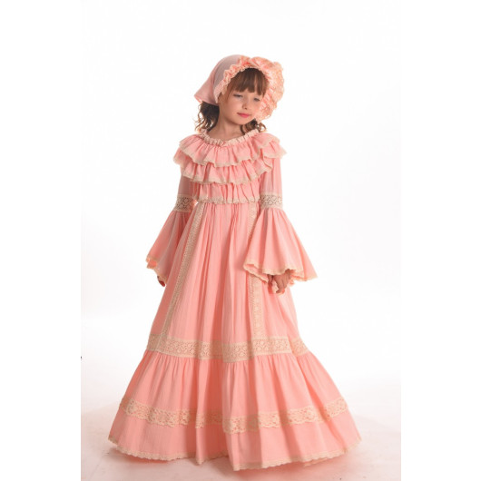 Special Design Vintage Girls` Dress, Girls` Evening Dress With Hair Accessory, Long Girls` Dress