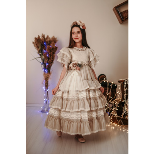 Sequin And Lace Embroidered Crown Long Girl Vintage Dress