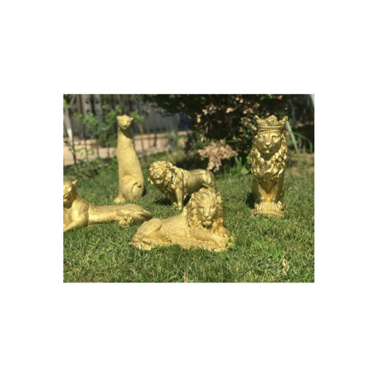 Gold Colored 3 Lion, Cheetah And Leopard Figurine Set Of 5
