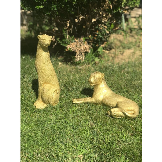 Gold Colored Cheetah And Leopard Figurine Set Of 2