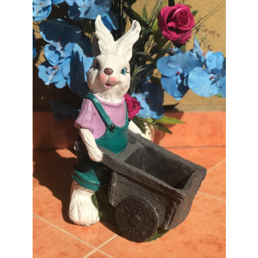 Potted Rabbit Sculpture With Decorative Sieve Trolley