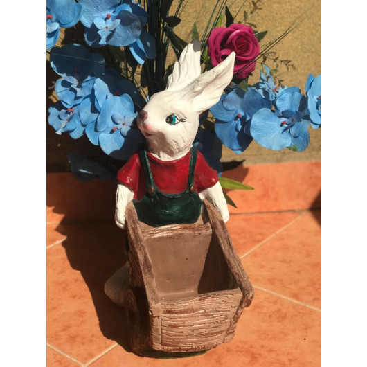 Potted Rabbit Sculpture With Decorative Sieve Trolley