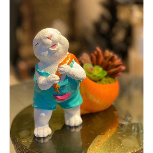 Rabbit Figurine With Decorative Carrot Pot