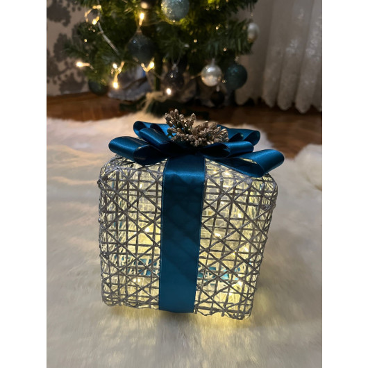 Decorative Led Lighted Gift Box Blue Ribbon