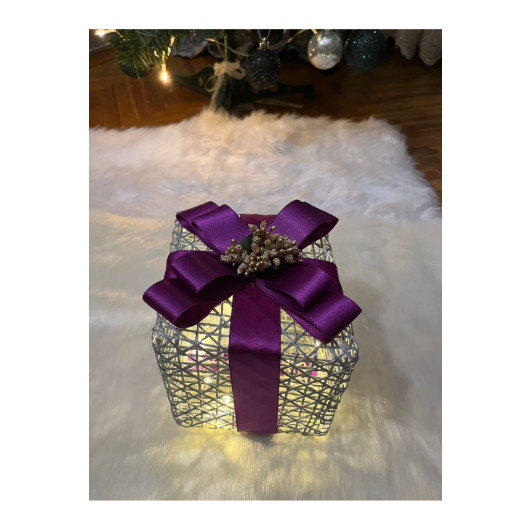 Decorative Led Lighted Gift Box Purple Ribbon