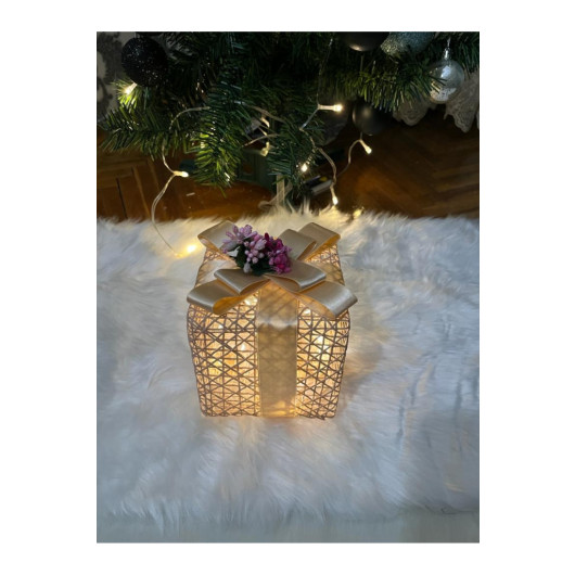 Decorative Led Lighted Gift Box Cream Color Ribbon