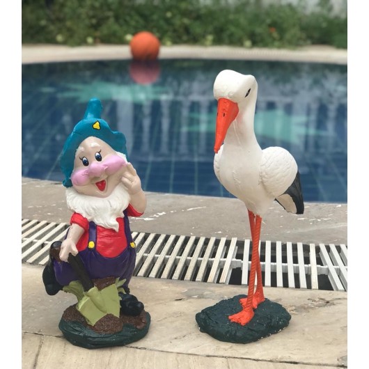 Decorative Stork And Oar Dwarf Poolside Ornament
