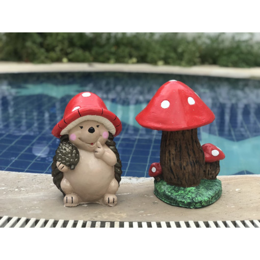Decorative Cute Hedgehog And Mushroom Home Garden Statue / Trinket