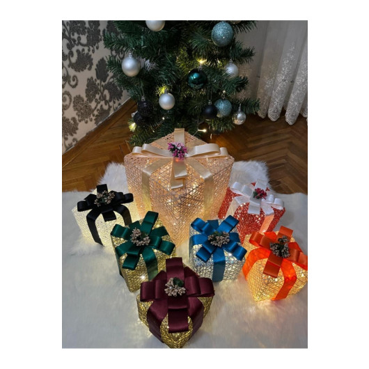 Decorative Led Lighted Gift Box Set Of 7 Cream