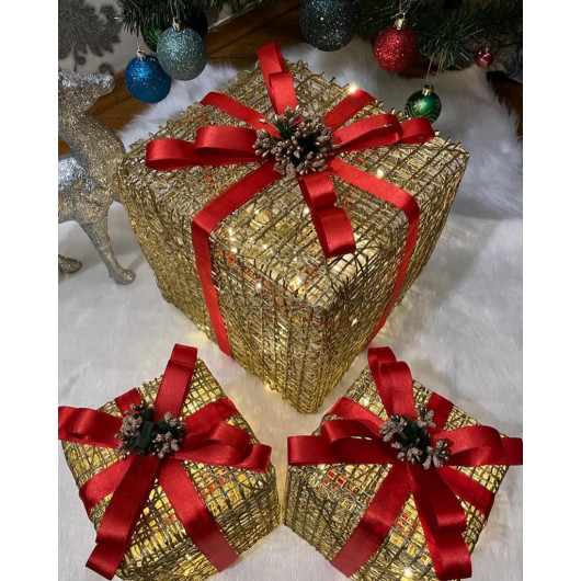 Decorative Christmas Tree Gift Box Set With Six Led Lights