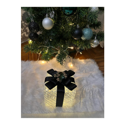 Decorative Led Lighted Gift Box Black Ribbon