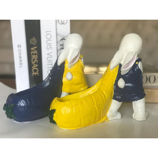 تمثال أرنب بكيس جزرة  وعاء للزرع للديكور قطعتين