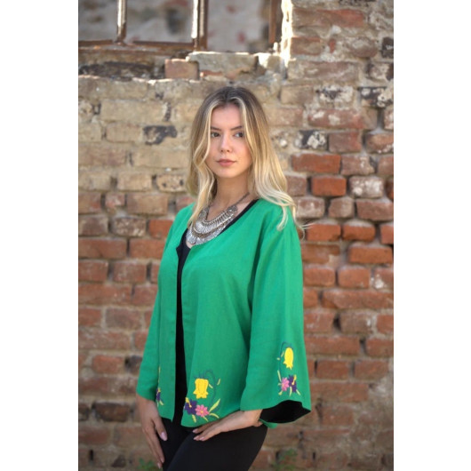 Women's Jacket Cotton-Linen Fabric Hand Embroidered