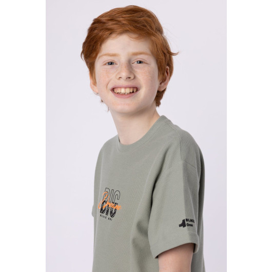 Cotton Printed Pocket Detailed Boy Crew Neck Tshirt