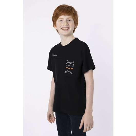 Cotton Printed Pocket Detailed Boys Summer Crew Neck Tshirt