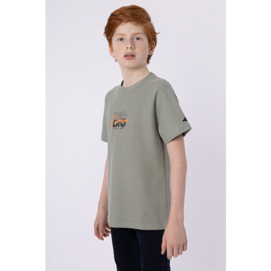 Cotton Printed Pocket Detailed Boy Crew Neck Tshirt