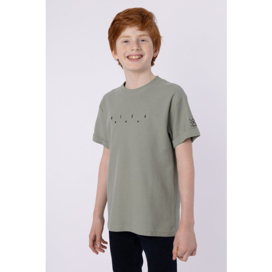 Printed Pocket Detailed Boy Summer Crew Neck Tshirt