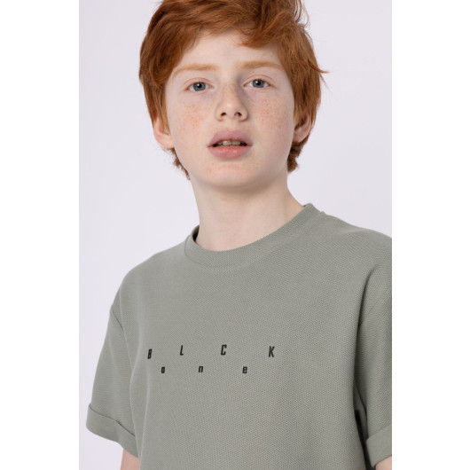 Printed Pocket Detailed Boy Summer Crew Neck Tshirt