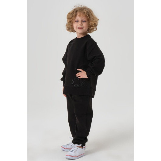 Crew Neck Printed Detailed Boy Tracksuit