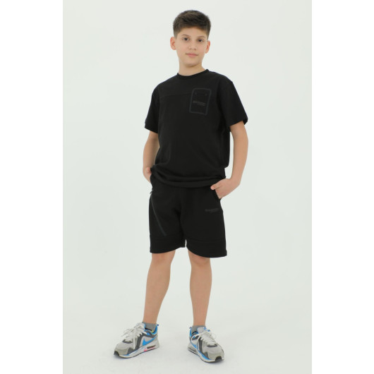 Crew Neck Boy Printed Detailed T Shirt And Shorts Two Piece Set