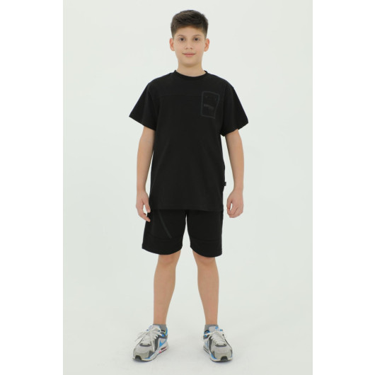 Crew Neck Boy Printed Detailed T Shirt And Shorts Two Piece Set