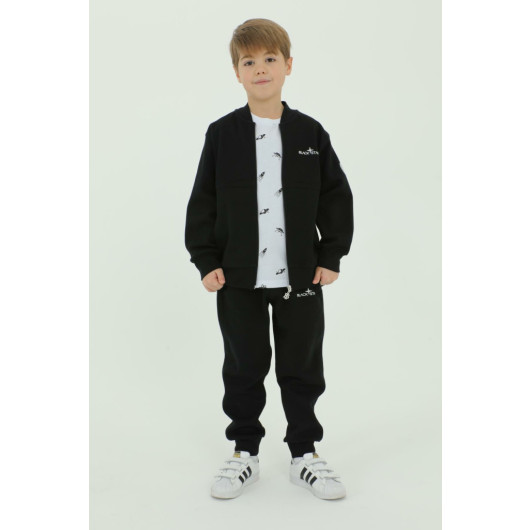 Crew Neck Boy T Shirt Printed Detail 3 Piece Tracksuit Set