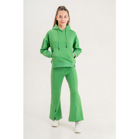 Girl Hooded Slit Leg Detailed Tracksuit Set