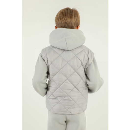 Stand Collar Diamond Pattern Detailed Boy Vest