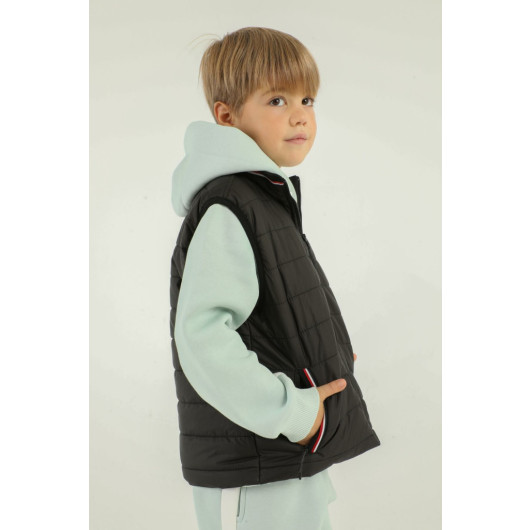 Stand Collar Zipper Detailed Boy Vest