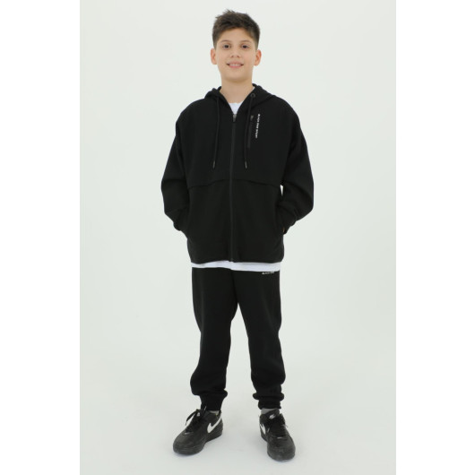 Boy Hooded Three Piece Printed Detailed Tracksuit