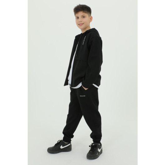 Boy Hooded Three Piece Printed Detailed Tracksuit