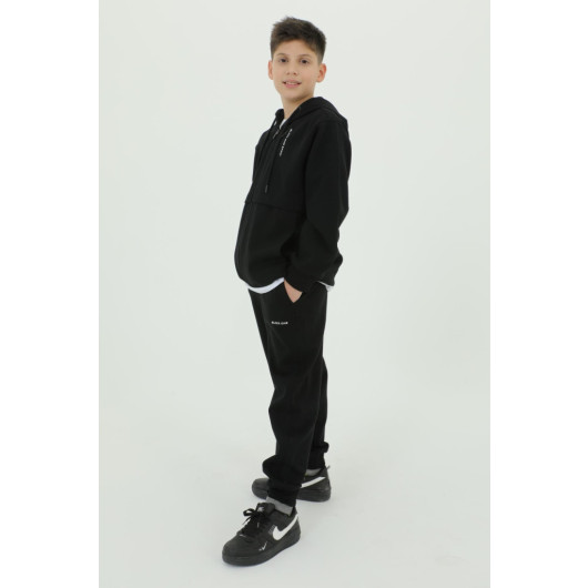 Boy Hooded Three Piece Printed Detailed Tracksuit