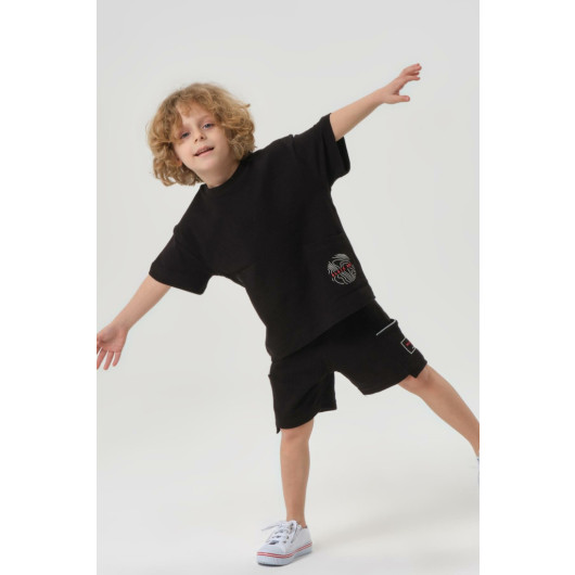 Boy Combed Waffle Fabric Bottom Top Set