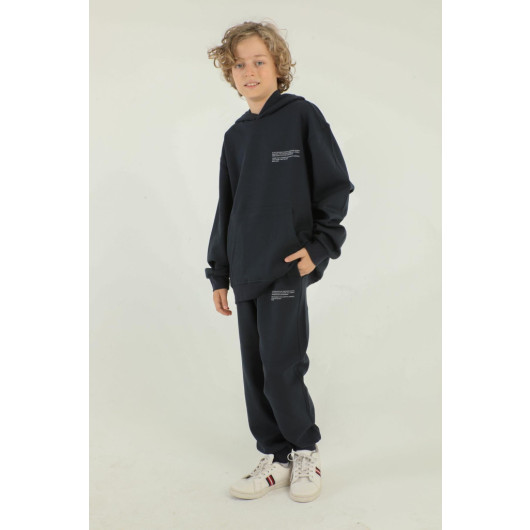 Hooded Printed Detailed Basic Boy Tracksuit