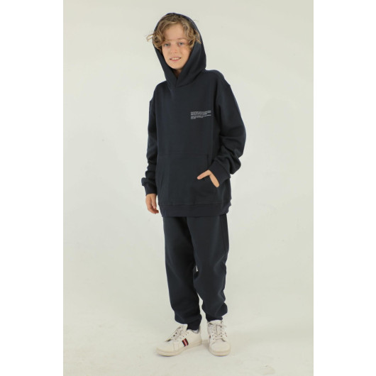 Hooded Printed Detailed Basic Boy Tracksuit