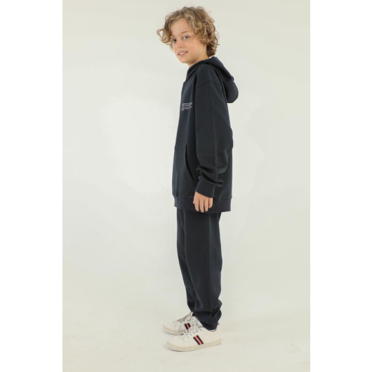 Hooded Printed Detailed Basic Boy Tracksuit